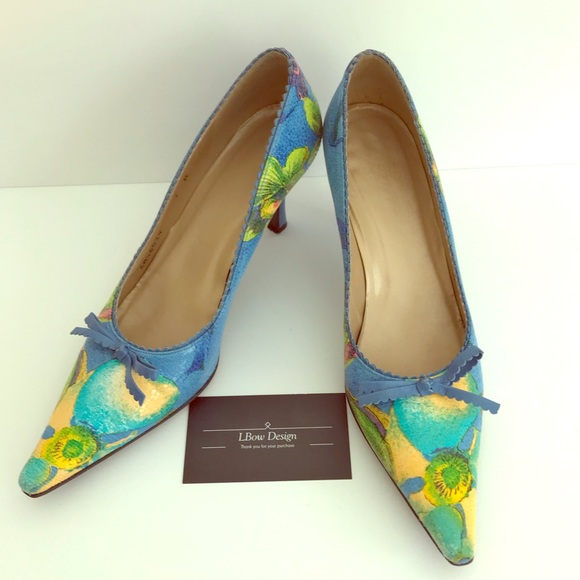 Stuart Weitzman Shoes - Stuart Weitzman Blue Floral Heels Vintage Size